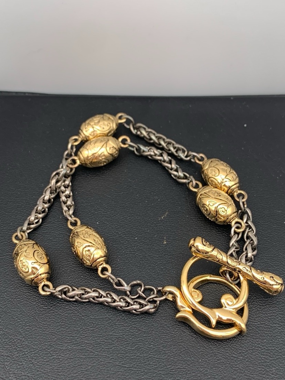 Gold-Tone and silver tone Beaded Double Chain Bracelet - Elegant Women's Jewelry